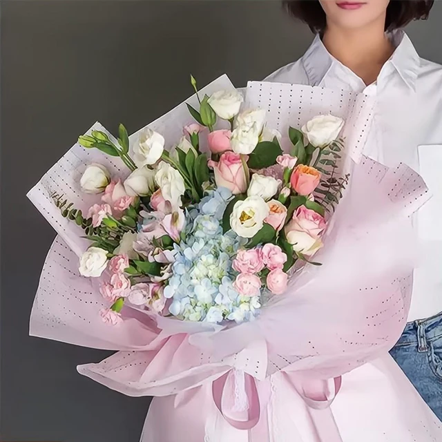 Wholesale korean style waterproof rose floral bouquets packing plastic roll tissue flowers wrapping paper packaging
