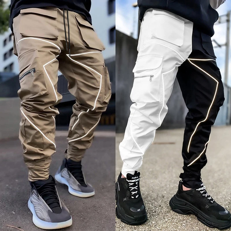6 Colors Drop Shipping Summer Quick Dry Stretch Sports Trousers Men Trendy Straight Reflective Cargo Pants