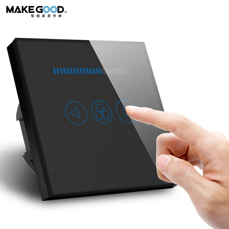 MakeGood EU 1Gang Touch Fan Speed Switch with Glass Panel Smart Fan Switch