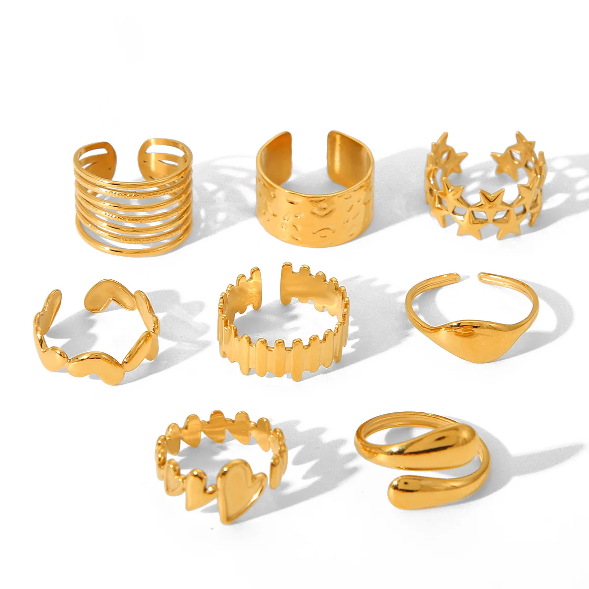 Многослойные регулируемые открытые кольца 18K Позолоченные из нержавеющей стали эмаль многоцветные эстетические Открытые Кольца