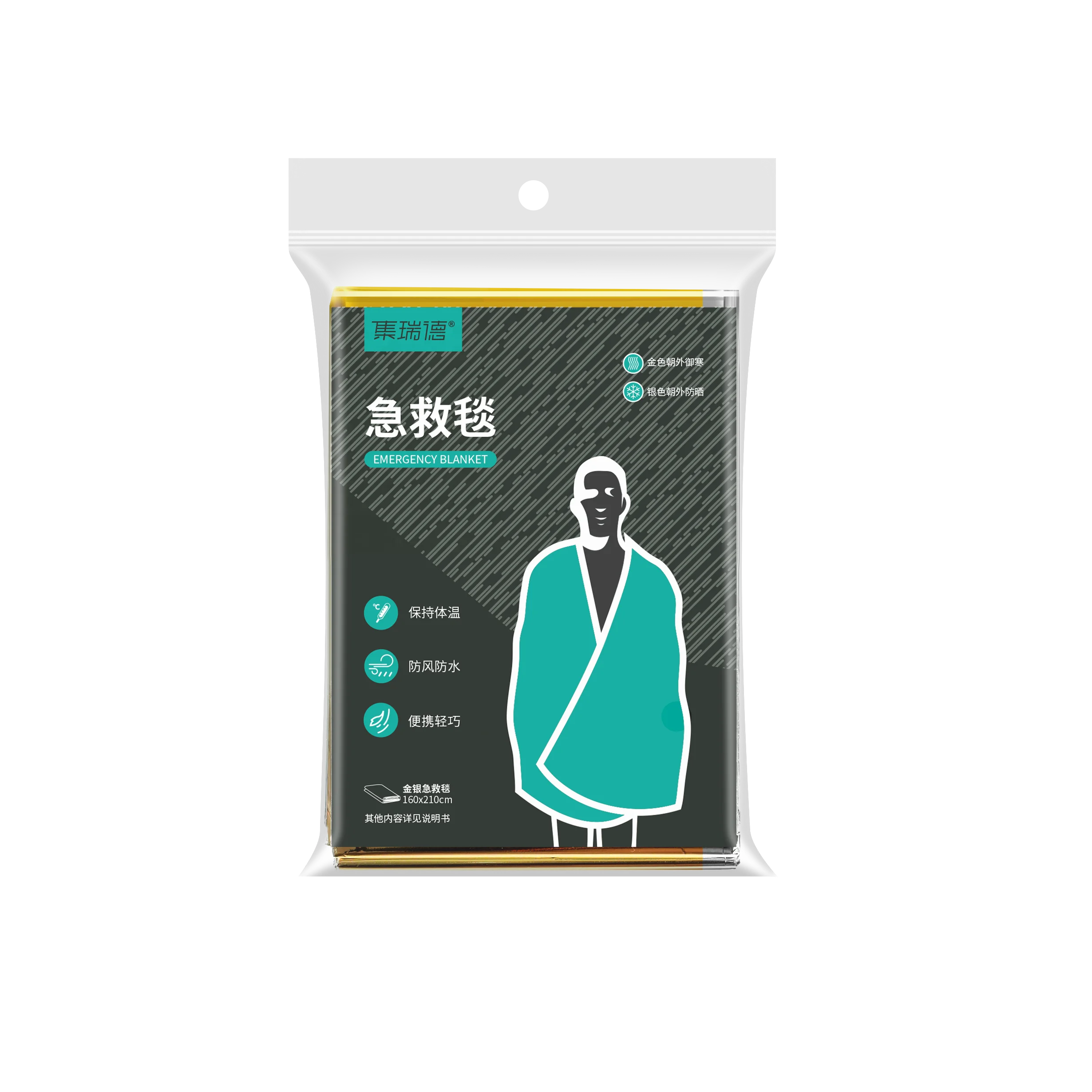 High quality folding life saving outdoor survival 160*210cm film emergency blanket