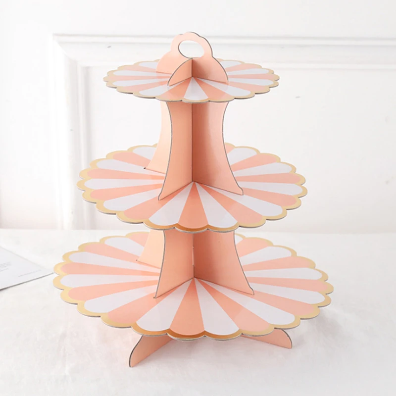 White and Gold 3-Tier Round Cardboard Cupcake Stand for 24 Cupcakes Perfect for Oh Baby Bridal Shower Birthday Party Supplies
