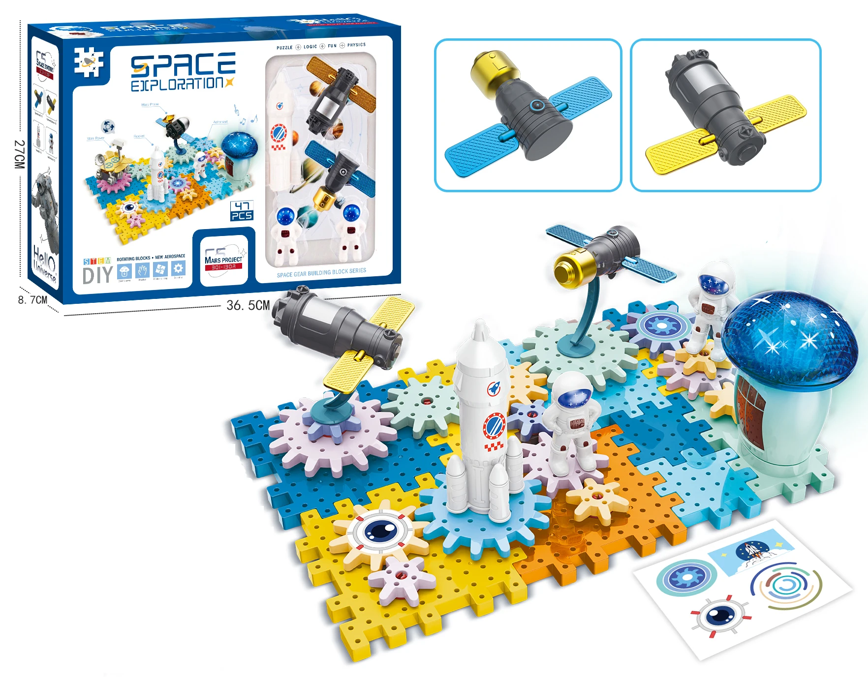 Puzzle DIY Assembly Toy Space Series Space Station Moon Mars Astronaut Electric Gear Building Blocks with Music and Lights