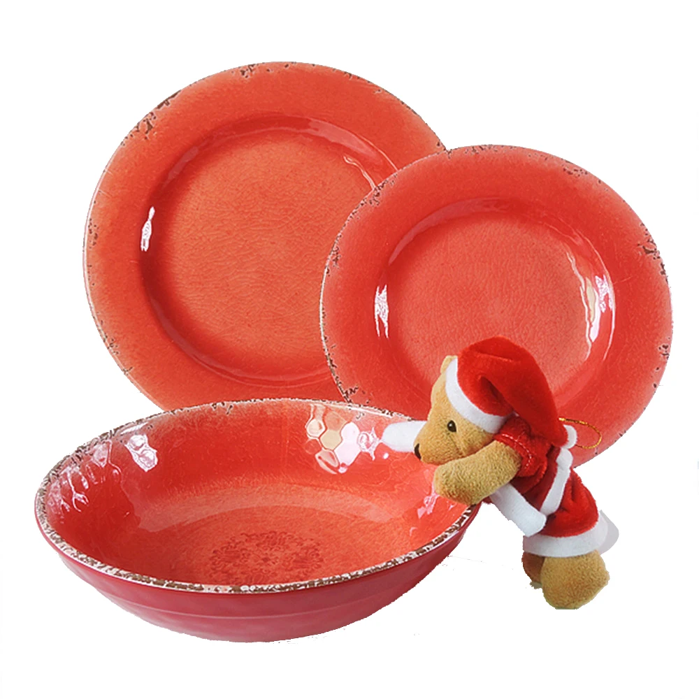 
 Европейский пищевой сертификат, посуда для улицы или помещения с красным лососевым узором, посуда в деревенском стиле, посуда, набор из меламина  