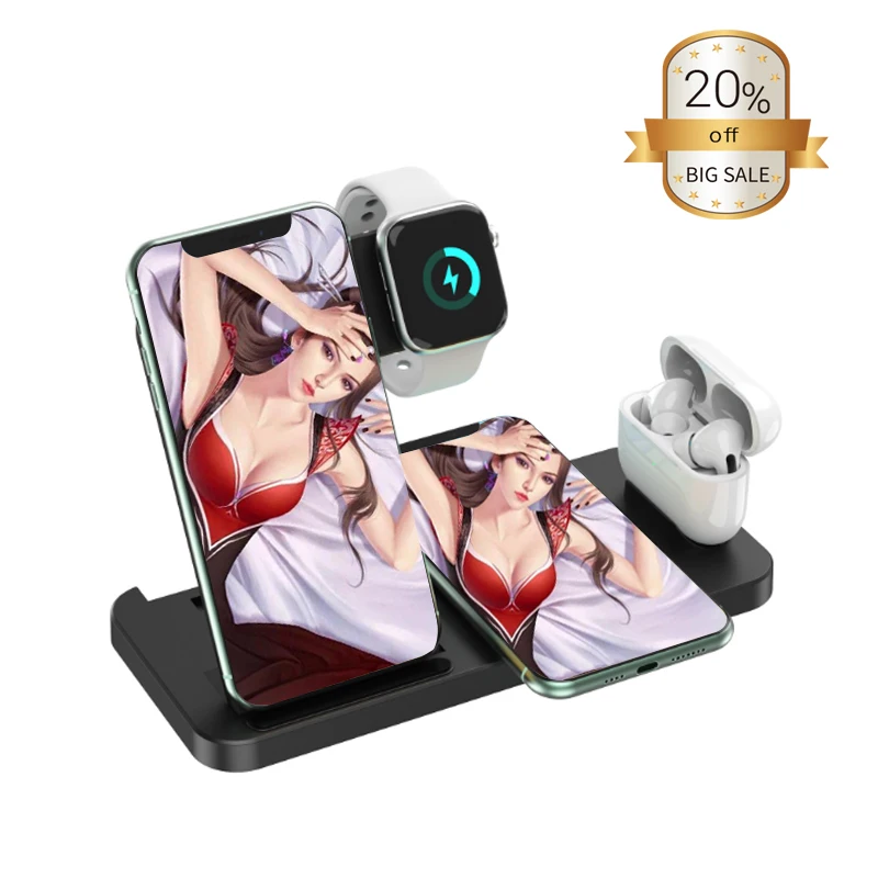 Портативный Пользовательский логотип подставка для телефона Cargador Inalambrico Многофункциональный складной 10 Вт Pad 15 Вт QI Fast Fantasy 4 в 1 Беспроводное зарядное устройство