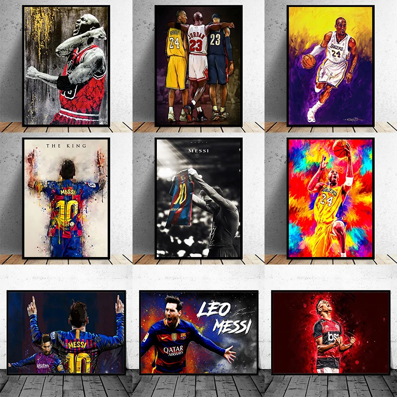 Football star Messi Basketball star Kobe Posters Print Canvas Painting Wall Art for Living Room Home Decor