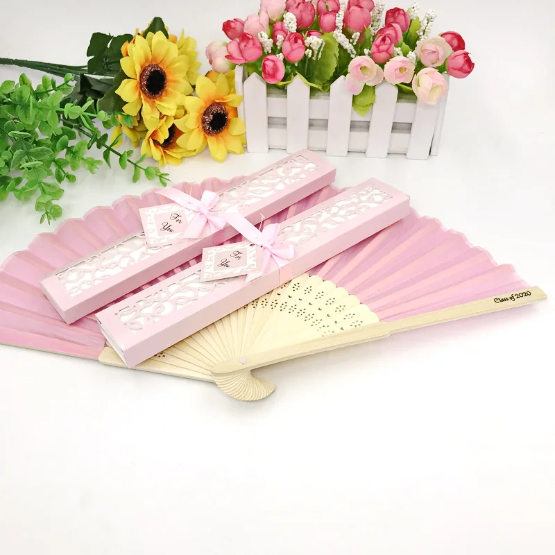 Custom Printing Wedding Hand Folding Fan in Gift Box Summer Party Decoration Favors Welcome Drop Shipping