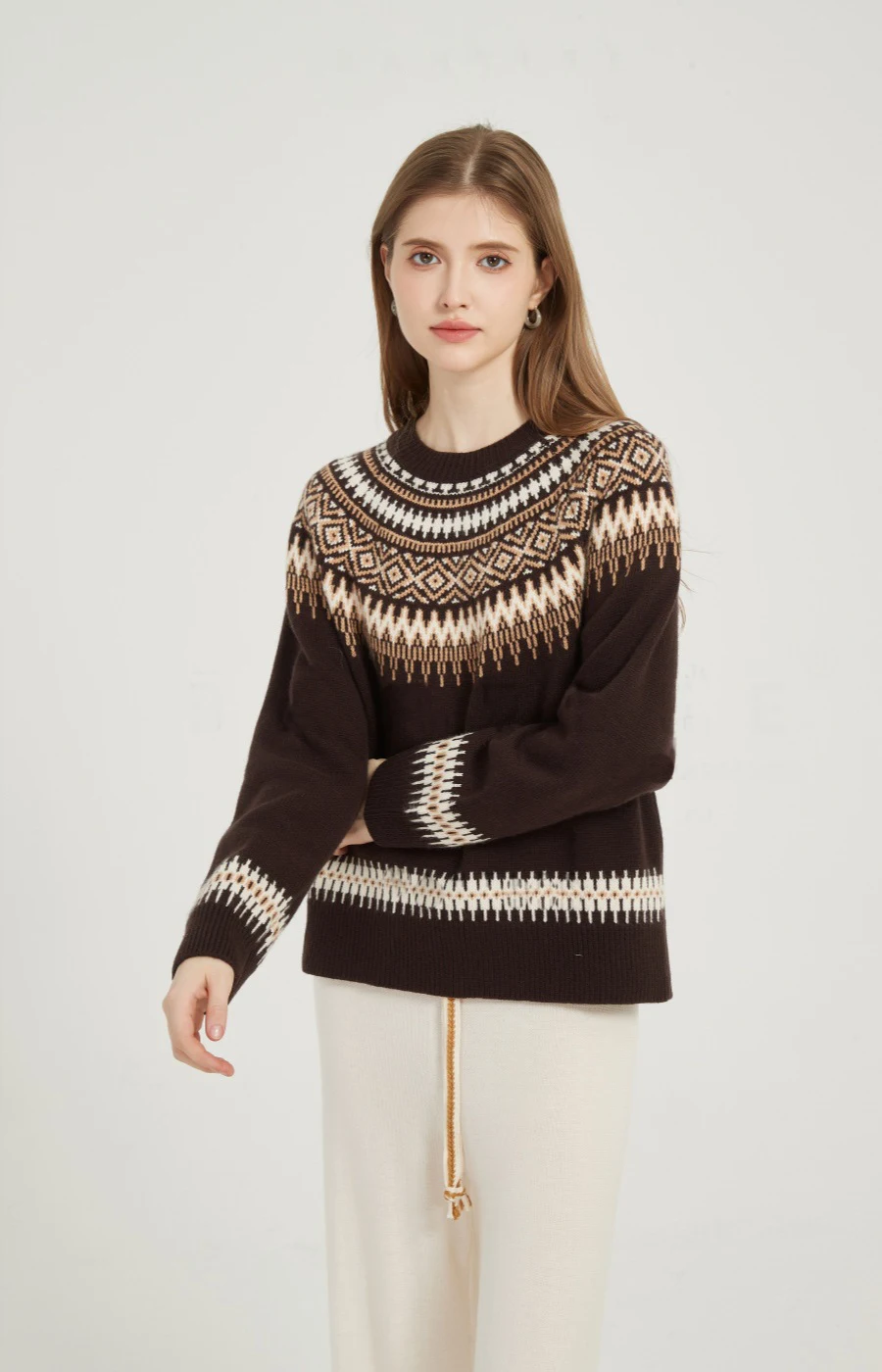 Wool Mock Neck Fair Isle Sweater Womens Fair Isle Jumper Sweater Basolan Wool Ladies Croft Pullover