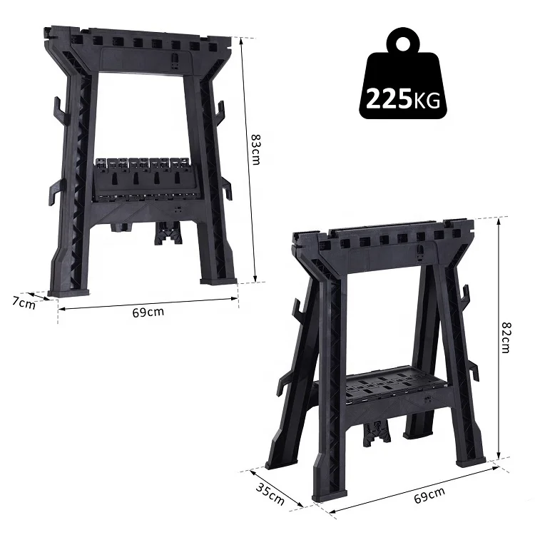 Foldable Clamping Sawhorse Trestle Twin Support Bars Cutting Stands