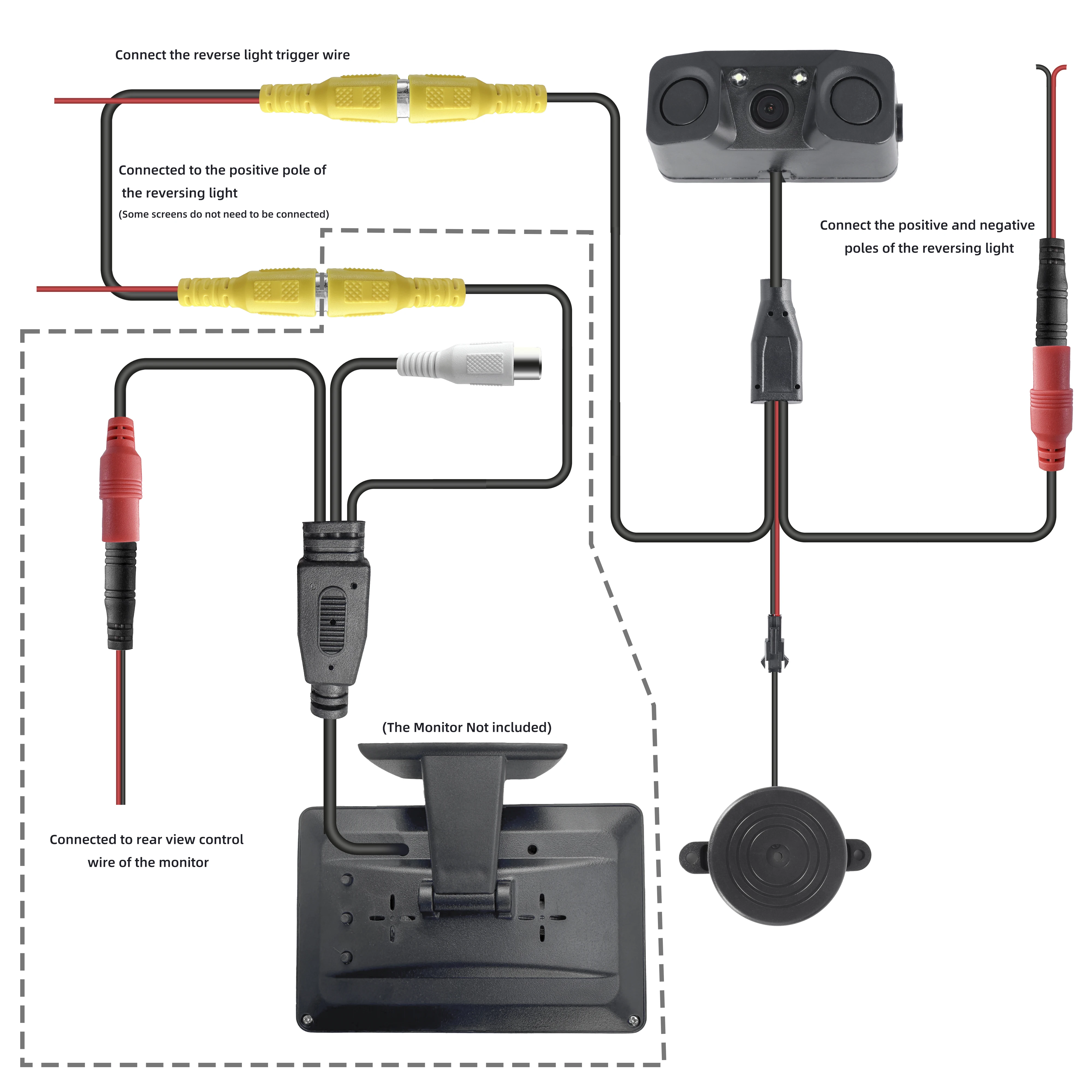 Factory Supply 3 In 1 Auto Led Car Parking Sensor Rear View Camera Car Parking Reverse Camera with 2 Sensors Monitor Detector