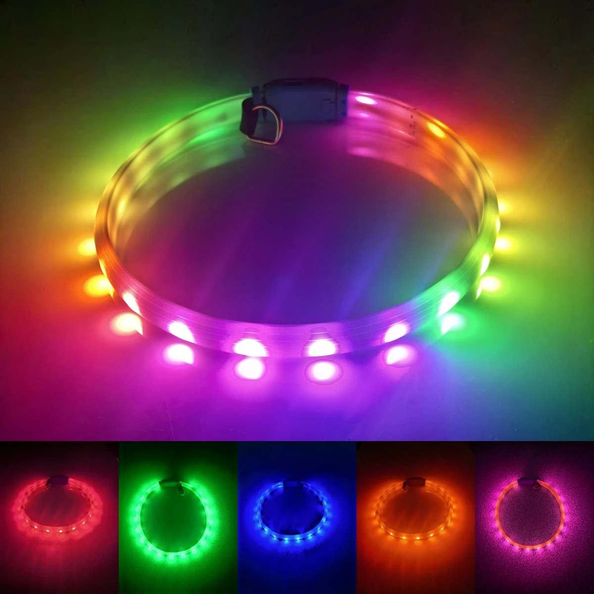 New Item USB-C  Multi color  Silicone LED Dog Collar With Multi  Functional RGB Light Up Pet Collar USB Rechargeable