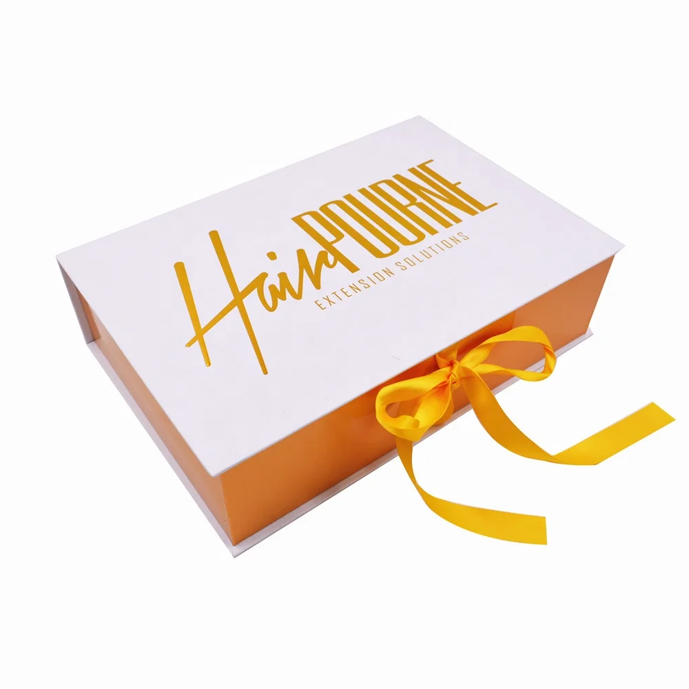 Custom Printing Ribbon Closure Hair Bundle Magnet Box Packaging Hoodies Apparel Book Shape Cardboard Box Hair Extension Gift Box