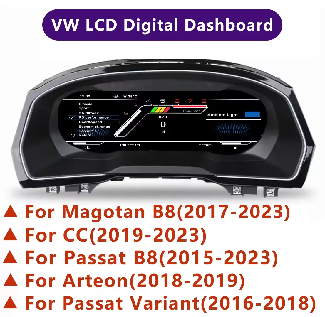 12.5-inch Wireless carplay Virtual Cockpit LCD Digital Cluster Dashboard for VW Magotan Passat B8 CC Arteon Variant 2015-2023