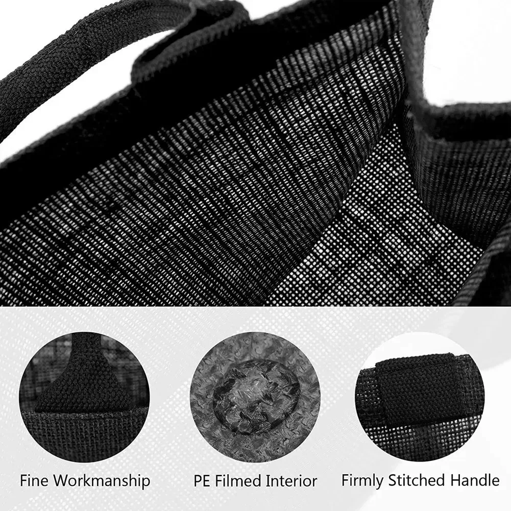 Black Jute Tote, Jute Tote Bags with Handles & Laminated Interior, Wedding Bridesmaid Gift Bags, Blank Bags
