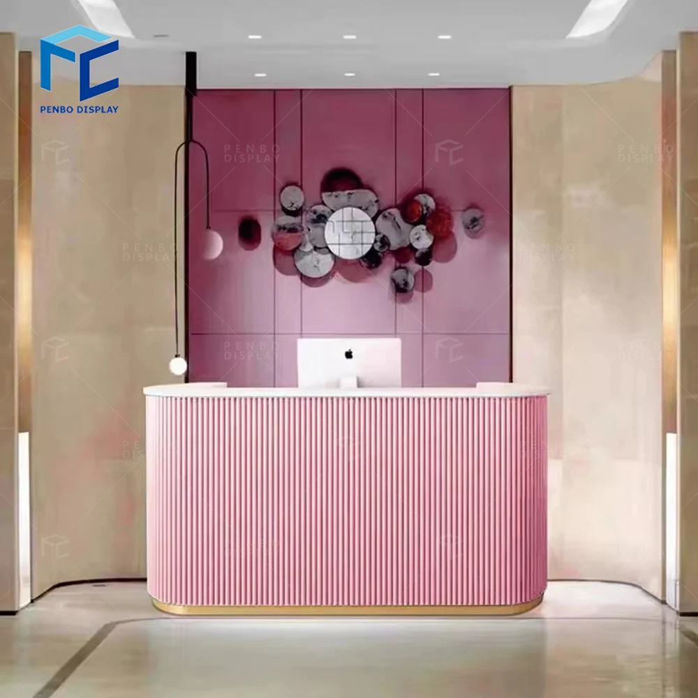 Luxury Pink Reception Desk Beauty Hair Salon Cashier Counter Small Clinic Reception Desk For Nail Salon