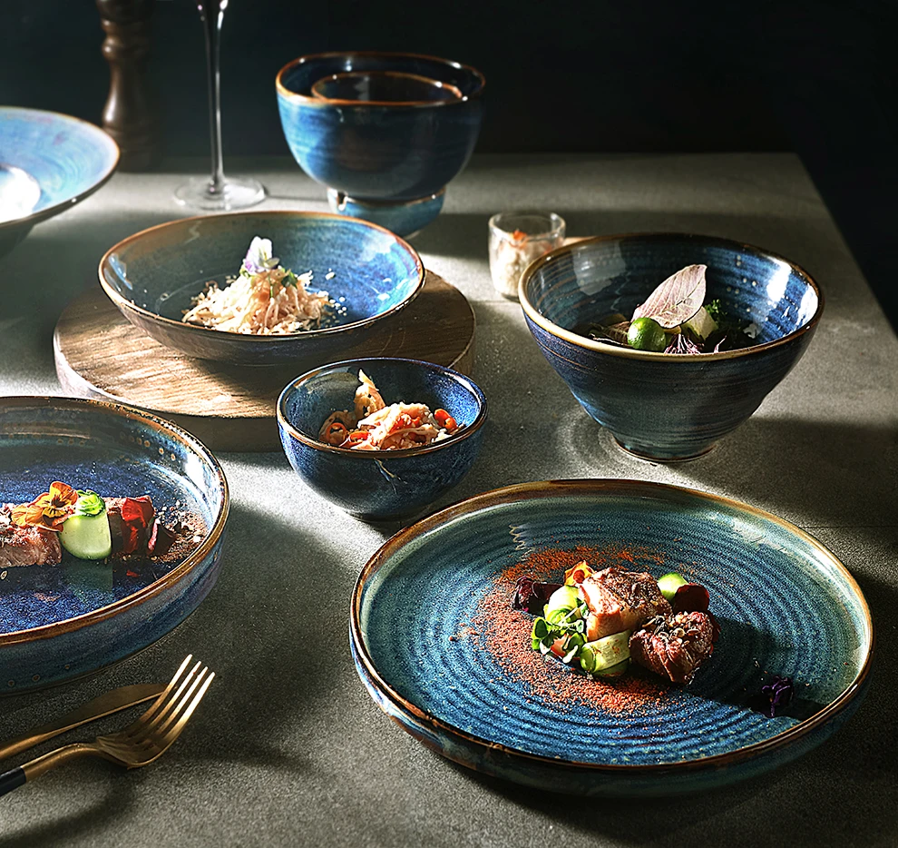 Керамическая посуда южнокорейские тарелки для суши фарфоровые причудливые синие реактивные пижамы