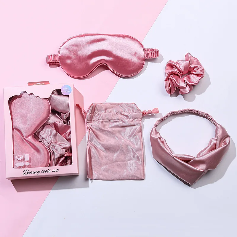 Custom logo pure silk pillowcase scrunchie with box hair tie 100% mulberry silk sleep eye mask and pillow case set