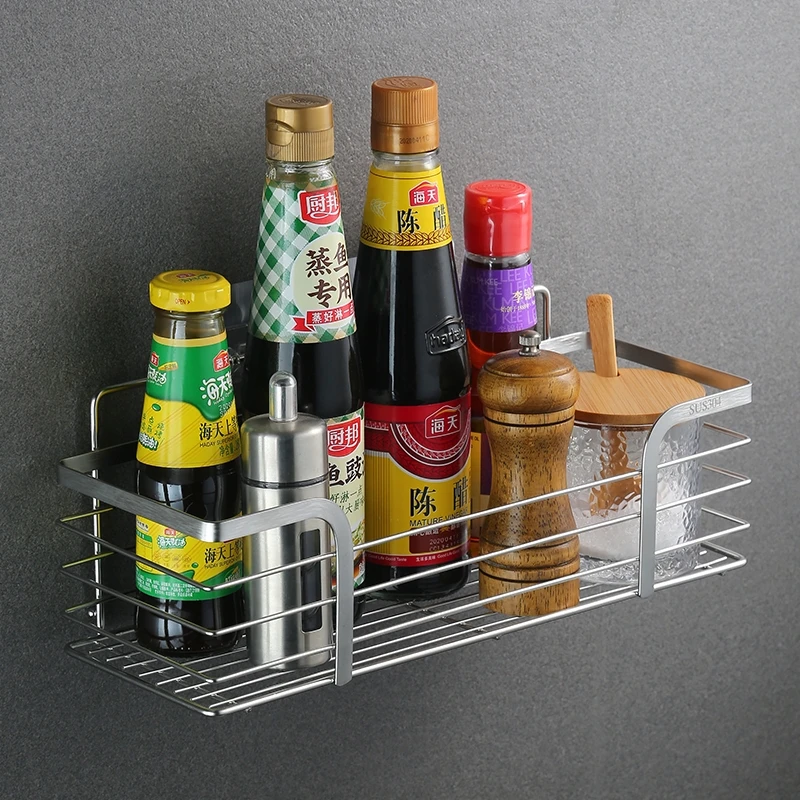 High quality 304 stainless steel nail-free kitchen rack hole-free wall hanging toilet non-mark stick kitchen storage rack