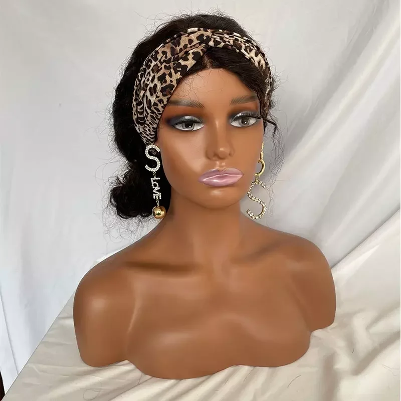 Wholesale  Brown Mannequin Head with Shoulders Plastic Pink Lips Make up for Wigs Earrings Hat Display