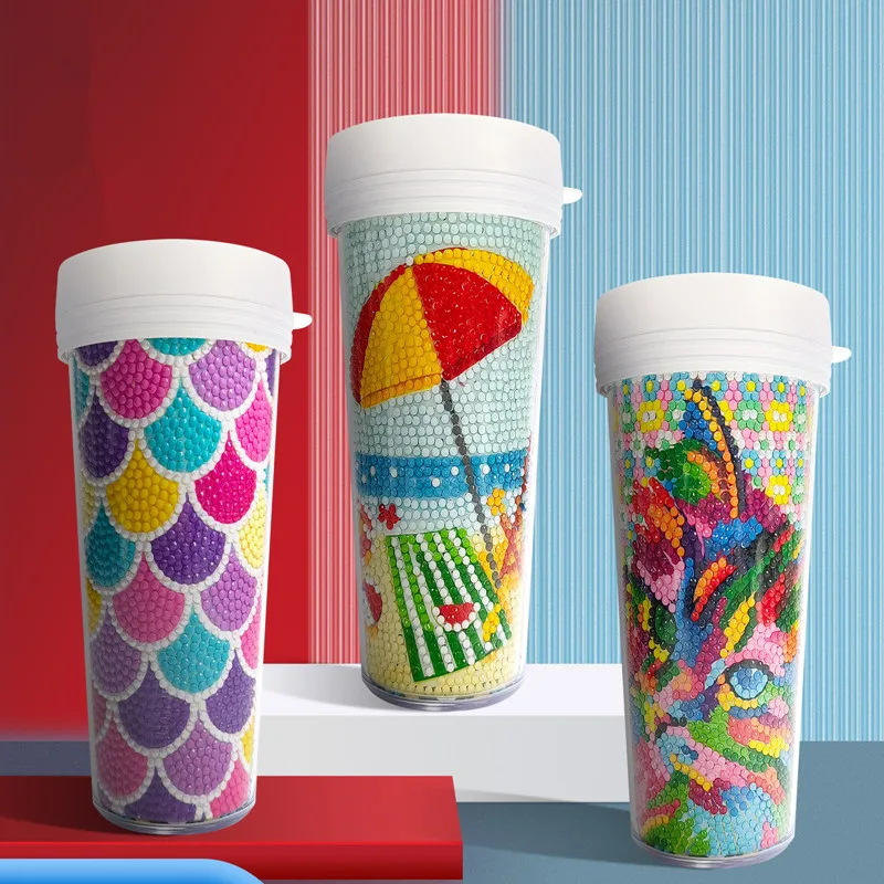 Customized Diamond Painting Plastic Water Cup Handmade Mosaic Embroidery Diamond Painting Coffee Cup Painting by Number DIY Gift
