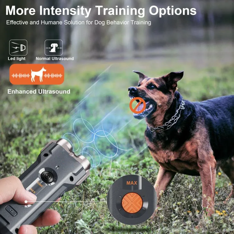 2024 Portable 10 Meter Ultrasonic Dog Trainer Pet Barking Non Barking Ultrasonic High Frequency Flash Dog Training Rechargeable