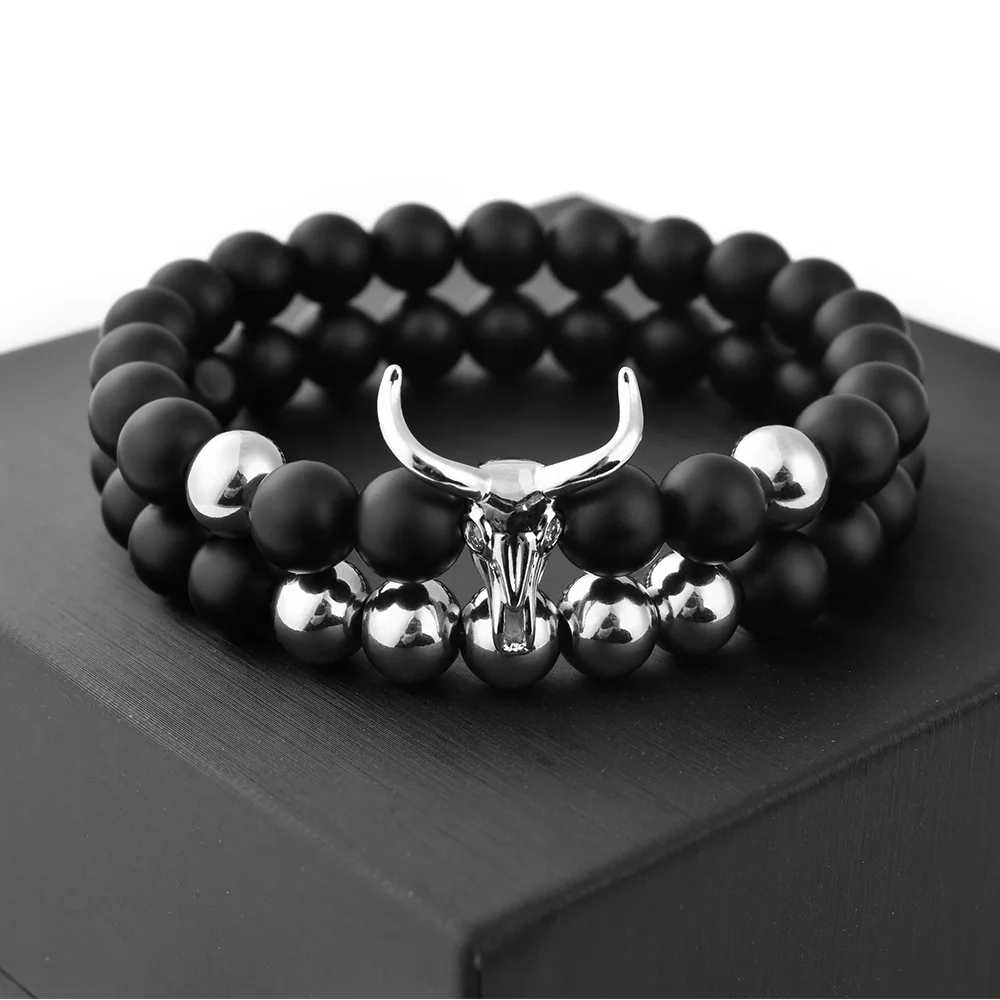 Jewelry Sets Silver 925 Chain Friendship Bracelet Frosted Agate Stainless Steel F427 Fashion Black Beaded Bracelets Micro Insert