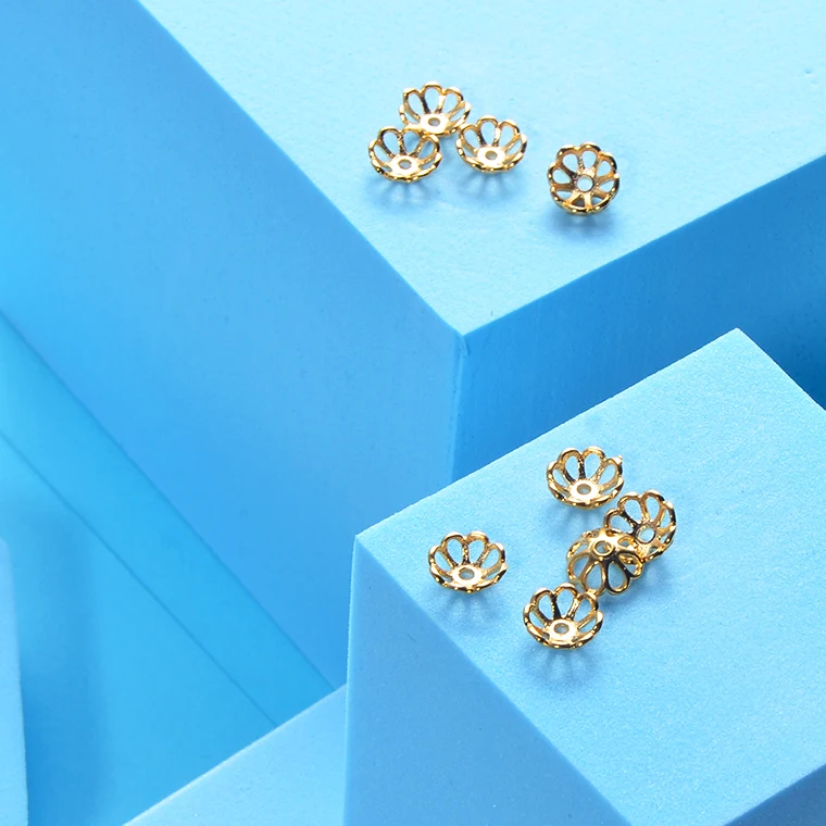 Wholesale 18K Real Gold Color Loose Spacers Separate Bead Caps Flower Brass Cones Bead Caps for Jewelry Making