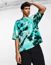 China Manufacturer Mern Customized Velour Tie Dye Green Crew Neck Dropped Shoulder Oversized t-shirt