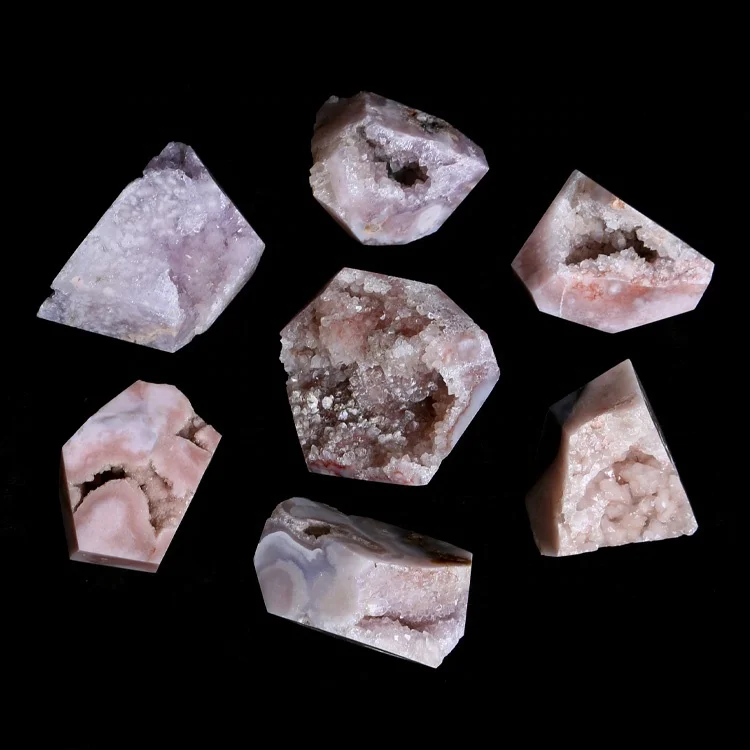 Wholesale healing gemstone crafts pink amethyst flower agate druzy crystal free form