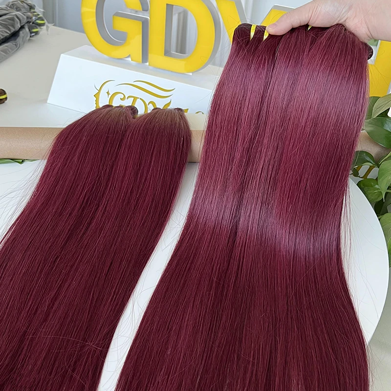 Colored Bundle Raw Vietnamese Human Hair 10A Grade Color 99J Burgundy SDD Double Drawn Straight Bundle
