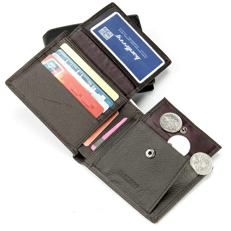 Custom Brown Low Price Small Slim Luxury Short Fashion Genuine Leather Wallet Men Bifold
