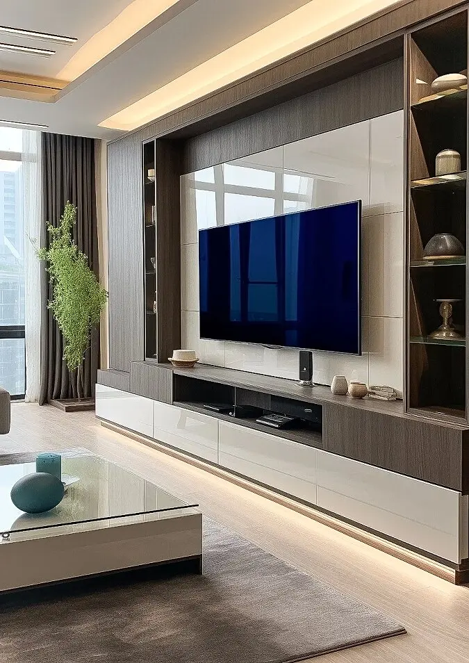 Southeast Asia Style Grey Hotel Bedroom Furniture Villa\Living Room Custom MDF Latest Cabinet Living Room
