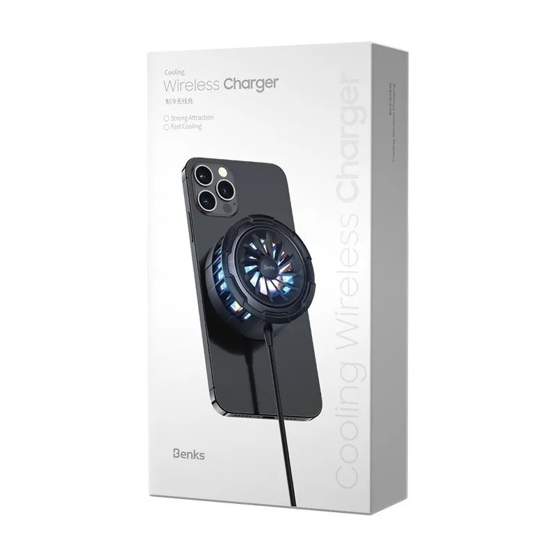 B ENKS RGB light 15W Fast Wireless Charger Phone cooler for iPhone Mobile Phone Cooler Cooling Fan