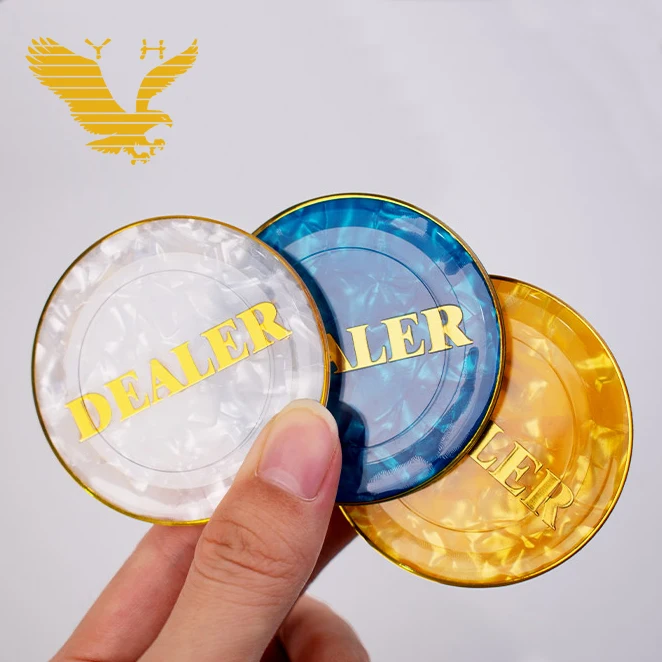 YH 3 Layers Multiple Color 60*60mm Dealer Chip Casino Accessories Acrylic Dealer Button With Custom Logo