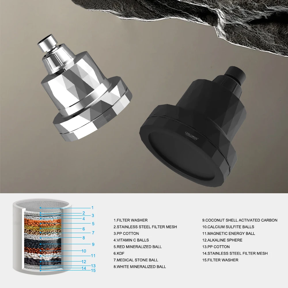 Leelongs Ningbo 15 Stage Skincare Shower Filter Removes Chlorine Fluorine Water Filter System High Pressure Showerhead