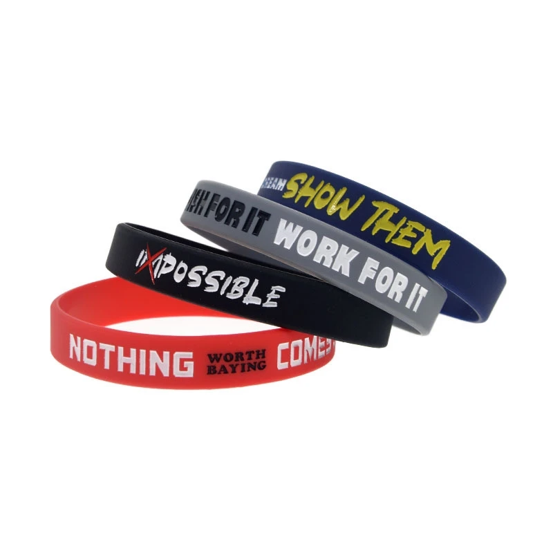 Waterproof Customized Embossed Motivational Wristband Silicone Wrist Band Colorful Charm Rubber Bracelets With Logo