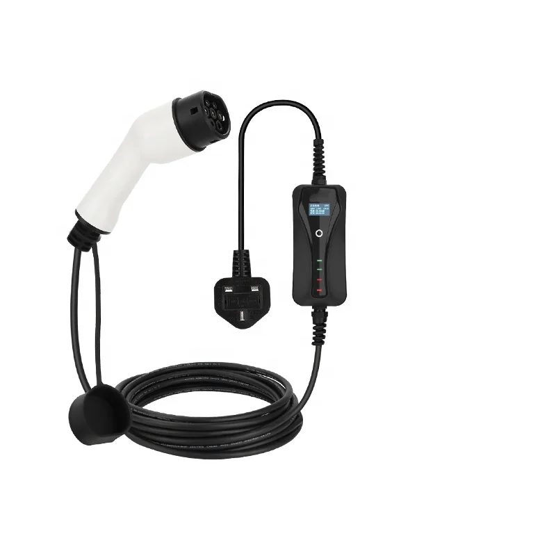 Customized 6A-16A new energy electric car charger lamp display household portable grounding-free charging cable gun 3.5KW
