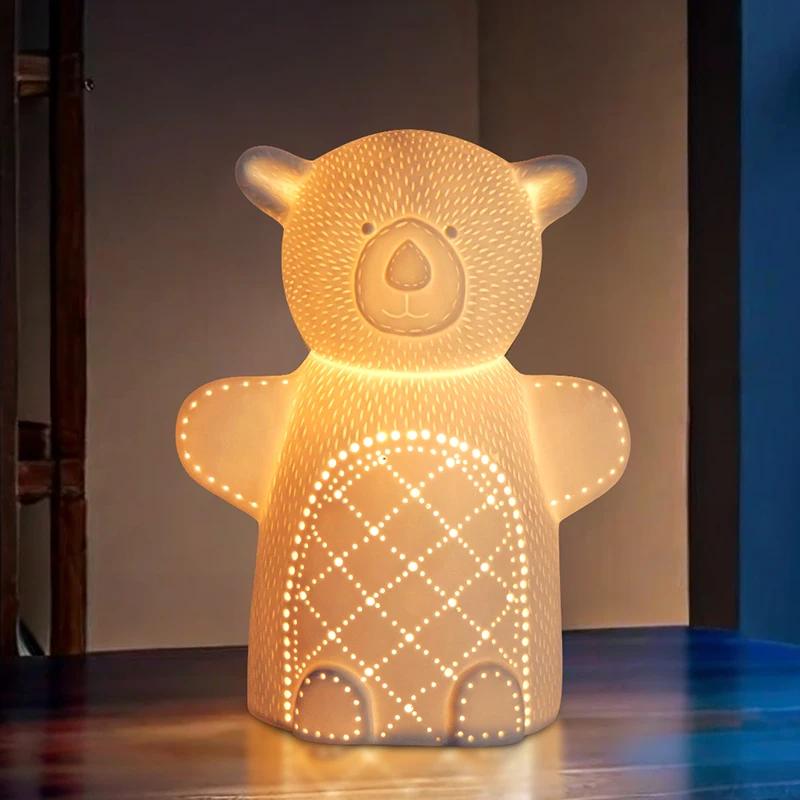 Профессиональная фарфоровая лампа с завода новый дизайн прикроватная в форме медведя для детей милая теплая спальни