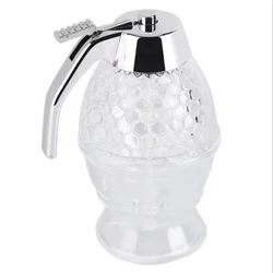 Honeycomb Container Honey Syrup and Sugar Jar Pot No Drip Dispenser with Stand