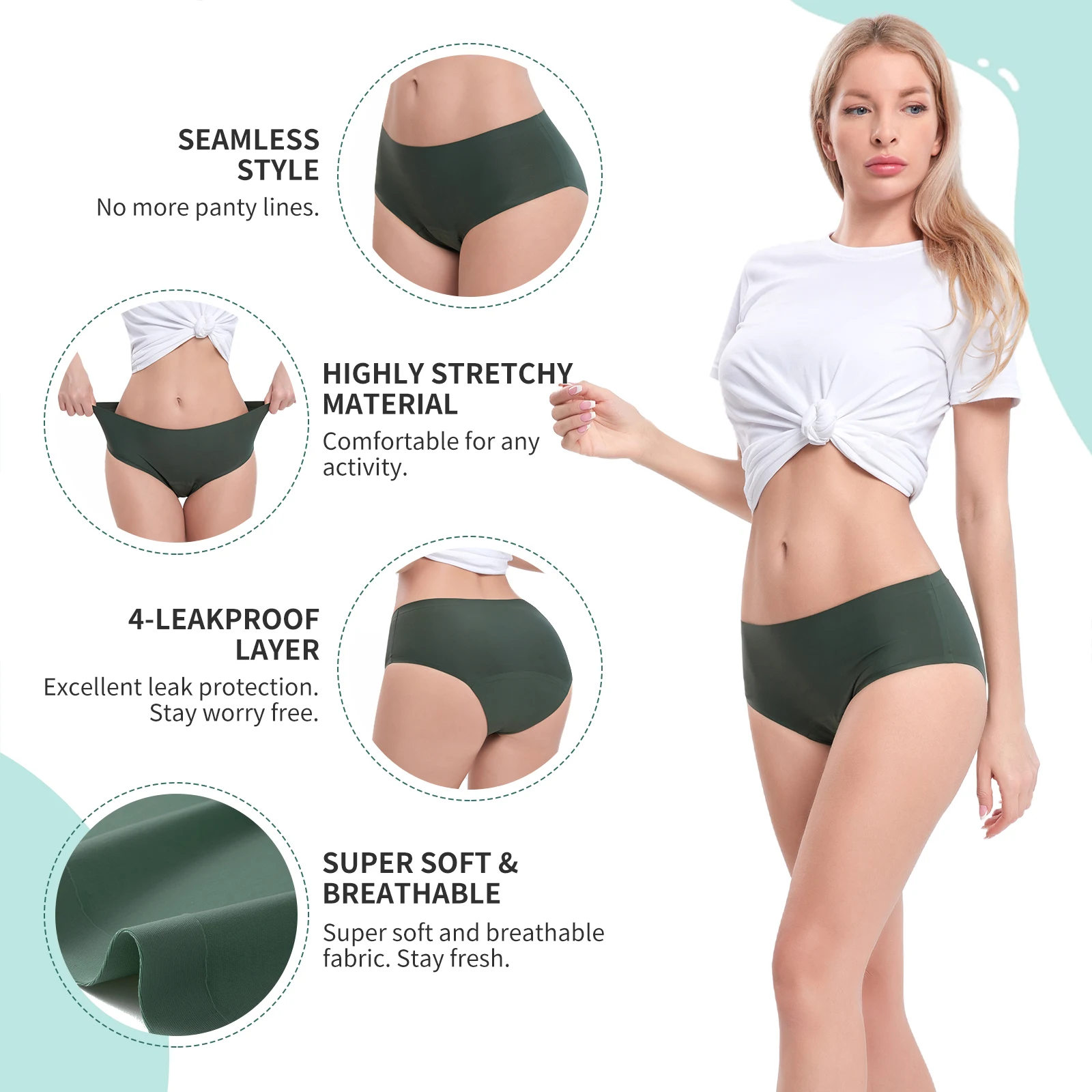 Shanhao OEM custom Seamless leakproof panties Organic cotton menstrual underwear anti-side leakage heavy flow period panties