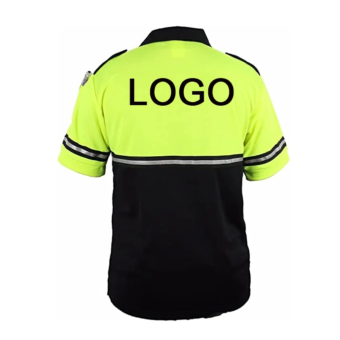 Custom Logo  Two Tone Security Top Reflective Stripes polo shirt with Zipper Pocket polos workwear shirts