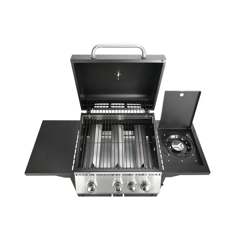 Customized 3+1 3 Burners With Side Oven CE/ LFGB Outdoor Barbeque Grill With Side Cooker Flat Top Garden Gas BBQ Grill