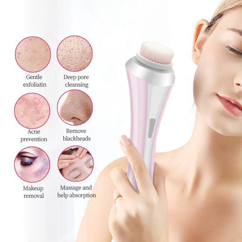 4 in 1 Face Exfoliating Electric Facial Cleaner Silicone Scrub Pore Cleaner Spin Sonic Facial Cleansing Brush