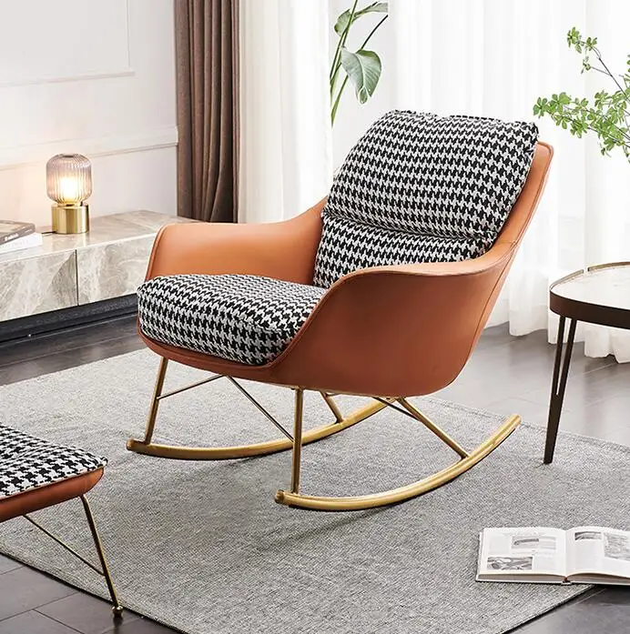 leather rocking chair metal iron frame with foot rest