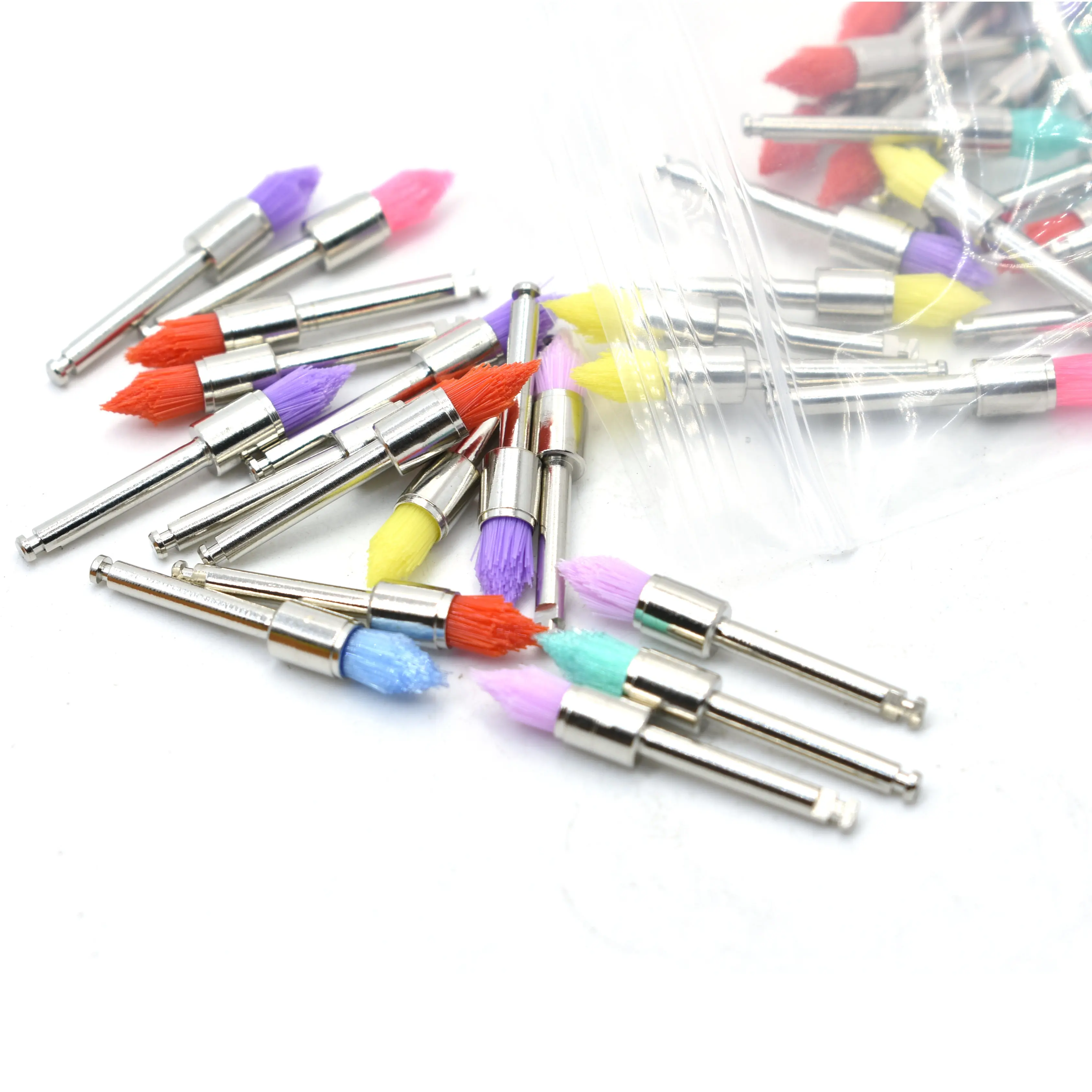 100pcs Color Nylon Latch Flat/Pointed Polishing Prophy Brush  Polishing Cup Dental Tool
