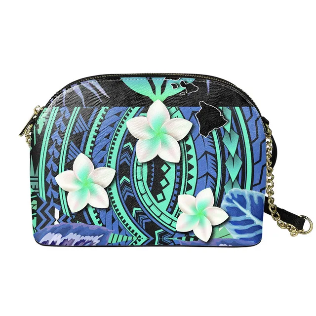 
Crossbody Bag for Women Tribal Polynesian Plumeria Print Shoulder Bag Hawaiian Mini Casual Sling Bag With Chain Bols 