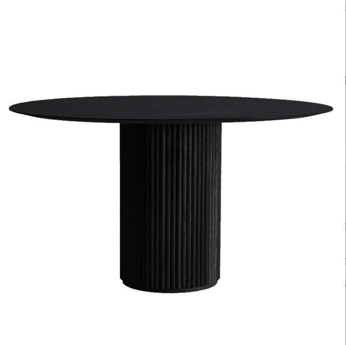 Modern Dining Room Furniture Restaurant Table Set Extendable Round Wooden Dining Table with Wooden Base