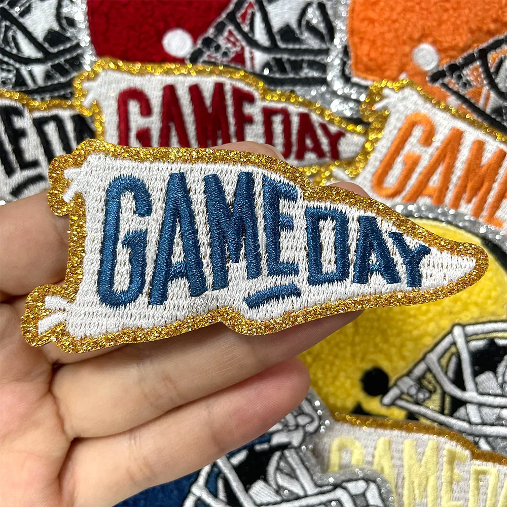 Game Day stadium Gold Glitter patch Cheer helmet silver glitter patches sports flag trucker hat patches