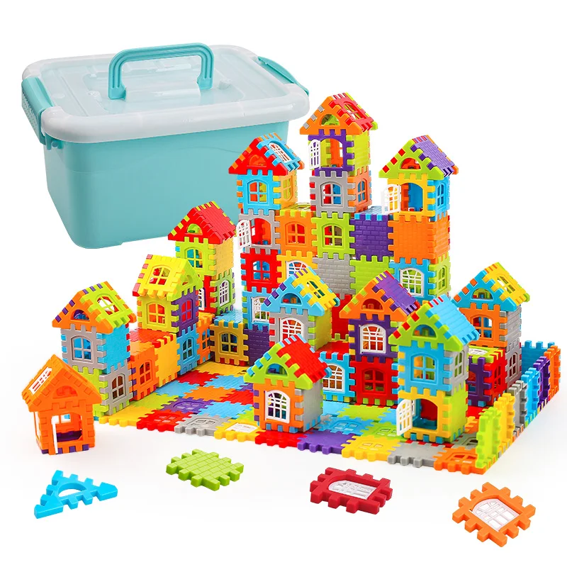 100pcs colored DIY educational wholesale plastic building block sets for kid in Storage box puzzle toy large particles