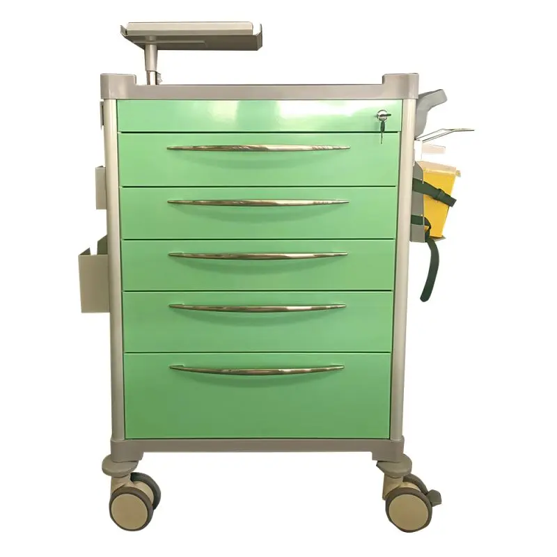 Portable Rear CPR Board Medical Monitors Emergency Crash Cart Trolley